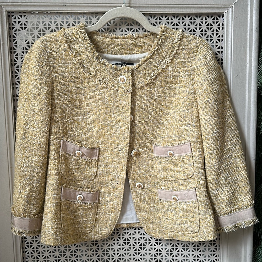 Gorg gold and yellow tweed jacket with 3/4 sleeve